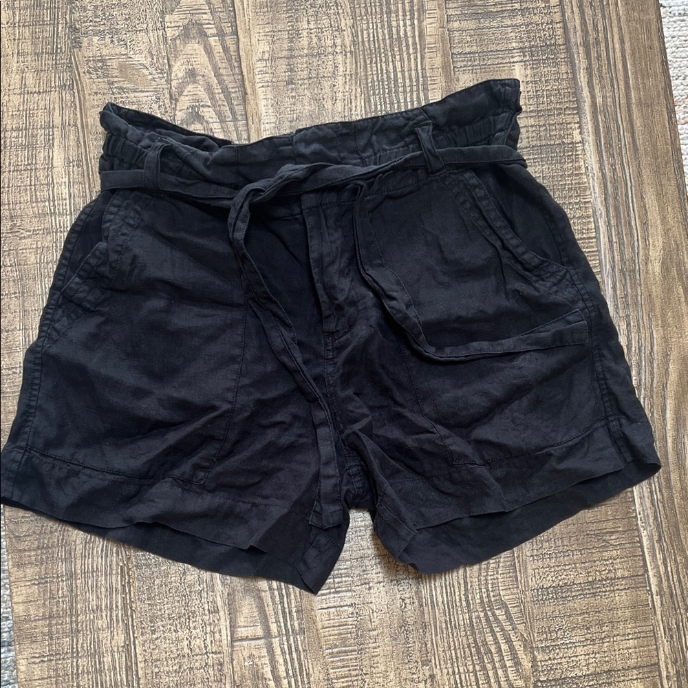 Joie Daynna High-Waist Paperbag Tie Shorts — Black - Size 8 - Picture 2 of 5